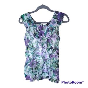 B Wear Sheer Floral Sleeveless Blouse with Ruffles Sz L